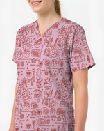 Retro Christmas Doodles Medical Scrub Top