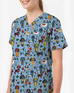 Dachshund Christmas Holiday Nursing Scrub Top