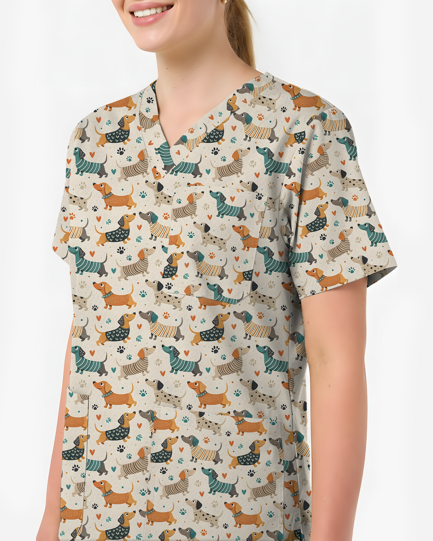 Cartoon Dachshund Variety Pack Nurse Scrub Top