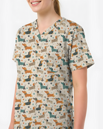 Cartoon Dachshund Variety Pack Nurse Scrub Top