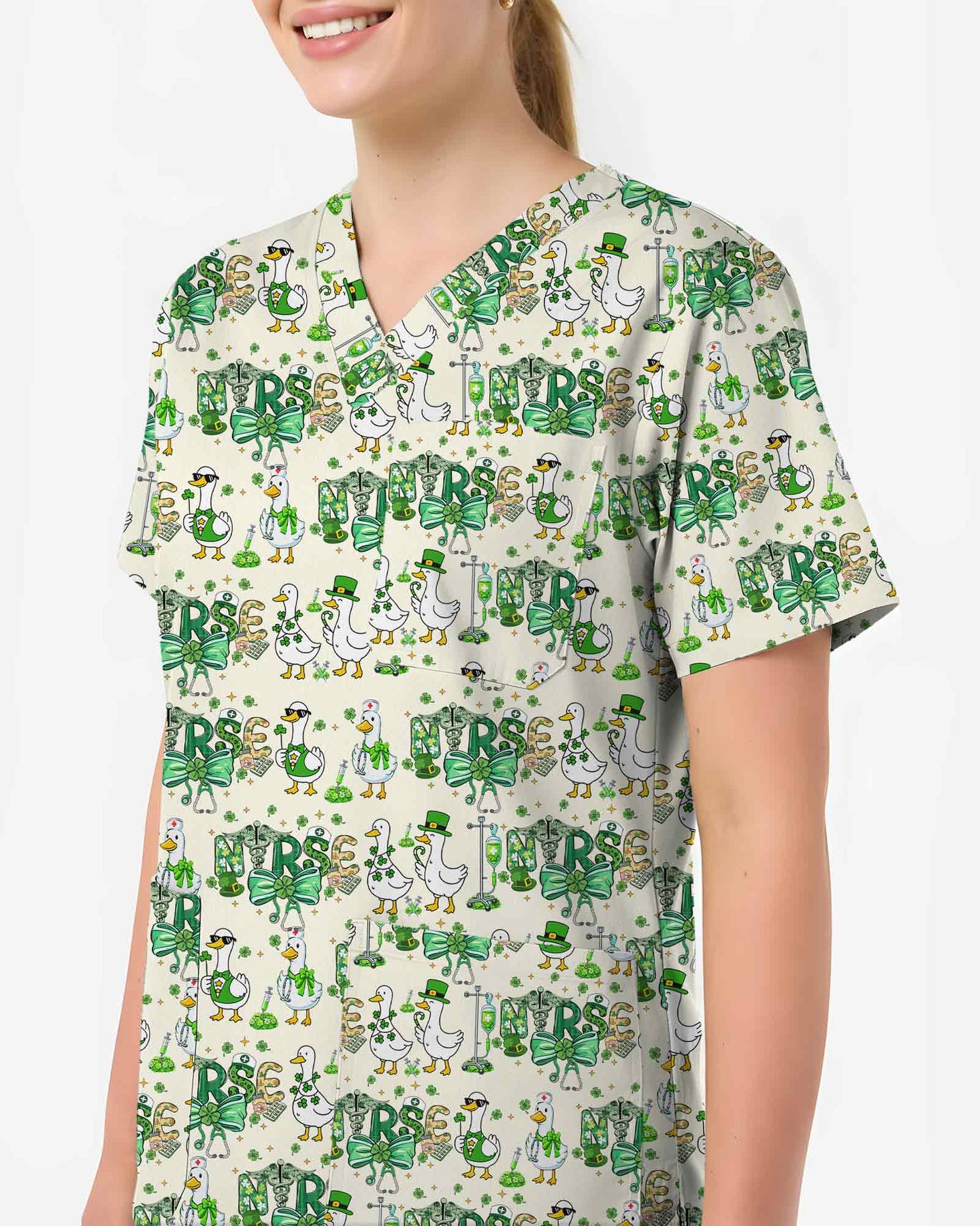 Lucky Goose Nurse Shamrock Scrub Top