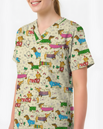 Christmas Dachshund Dog Nursing Scrub Top