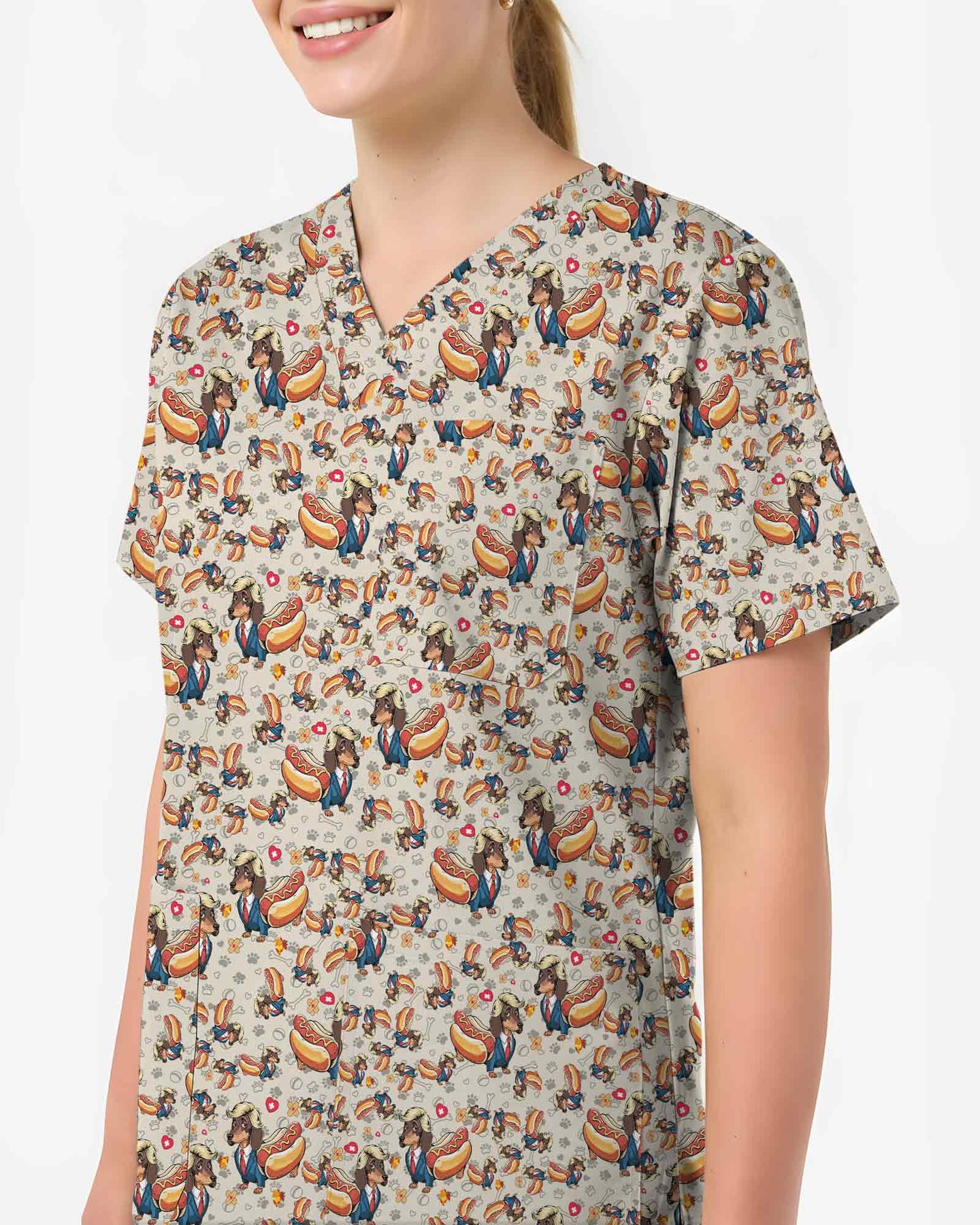 Funny Dachshund & Hot Dog Scrub Top
