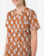 Spooky Cute Ghost Nurse Halloween Scrub Top