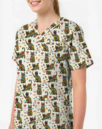 Floral Black Cat Medical Scrub Top