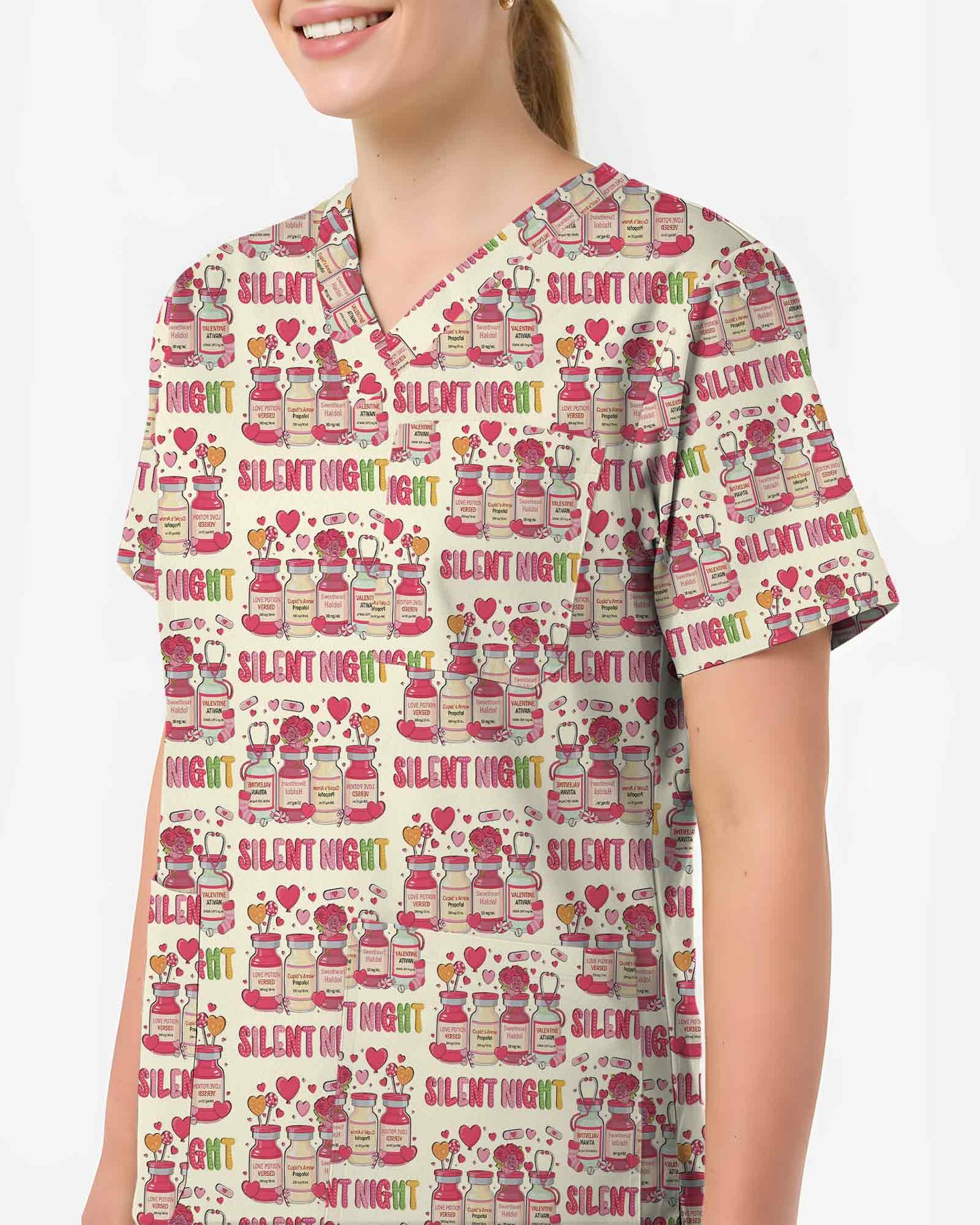 Funny Silent Night Valentine Nurse Scrub Top