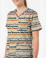 Playful Dachshund Striped Scrub Top