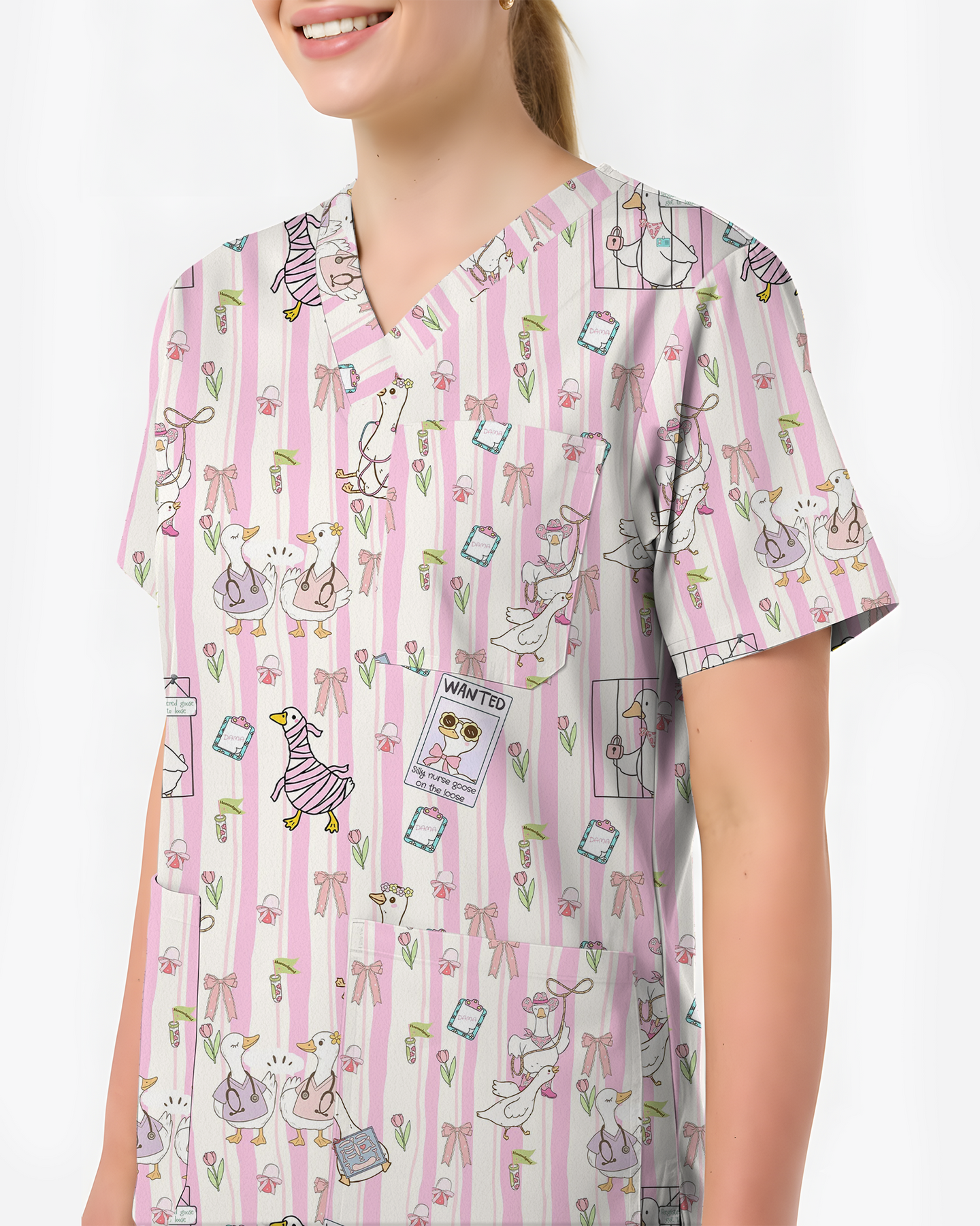 Silly Nurse Goose On The Loose Scrub Top