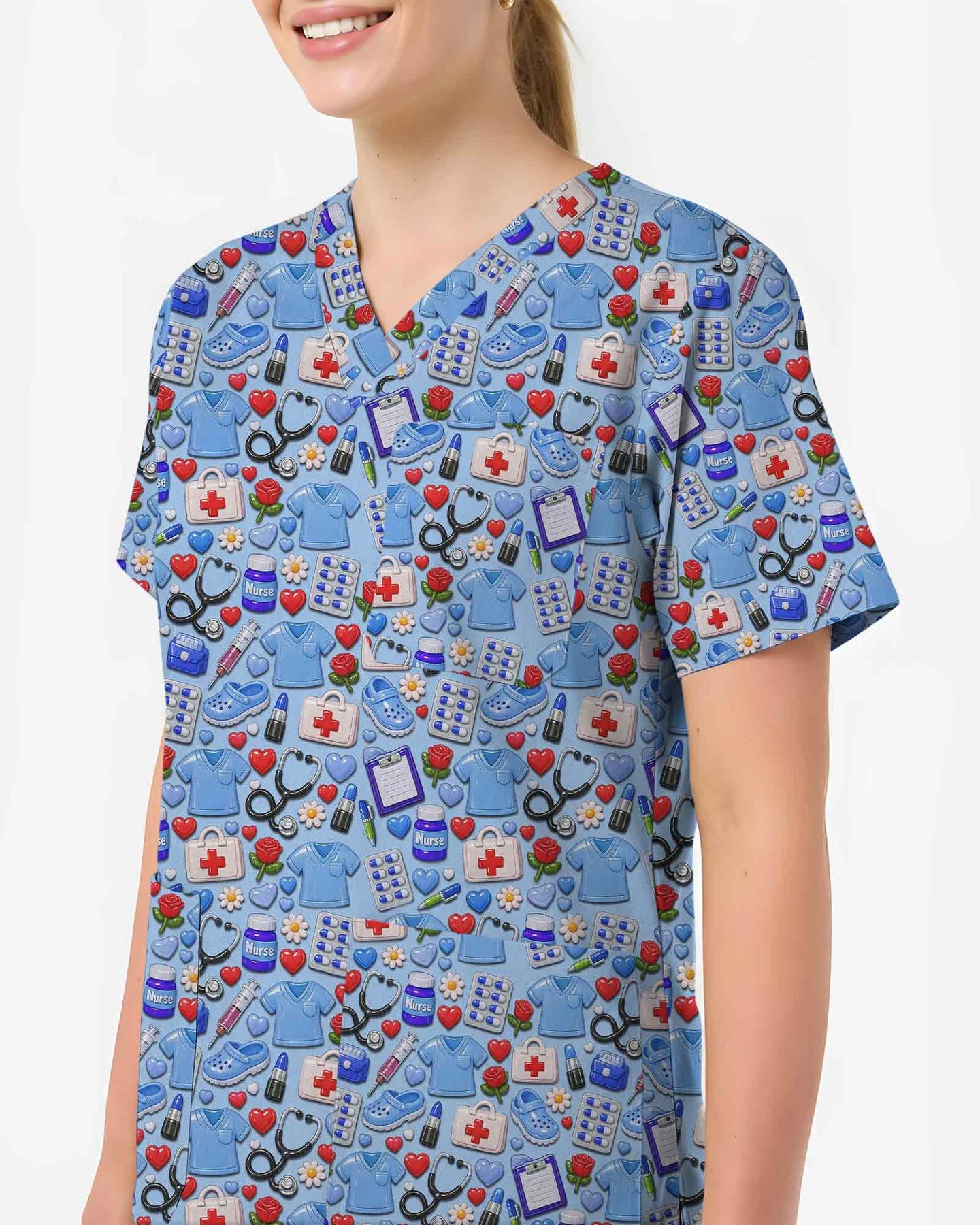 Medical Essentials Valentine Heart Scrub Top