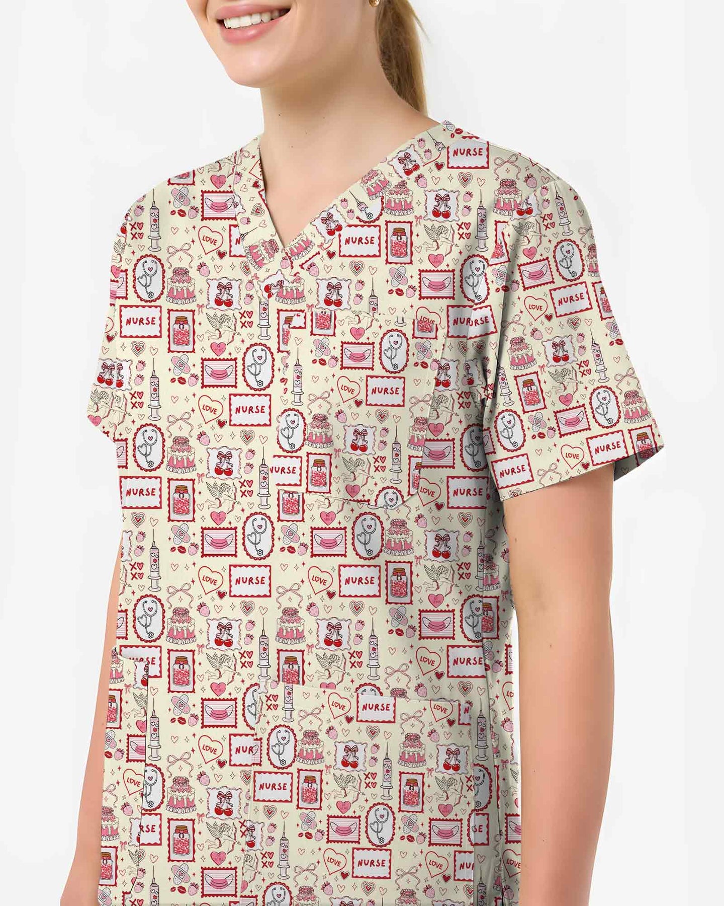 Vintage Nurse Valentine Heart Medical Scrub Top
