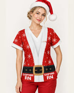 Personalized Name And Job Title Santa Costome Scrub 3D Effect Print Funny Christmas Gift For Nurse Top