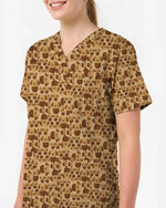Brown Cute Dog Pill Capsule Scrub Top