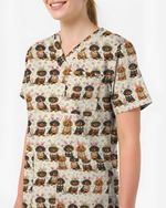 Easter Dachshund Bunny Ears Cute Nurse Scrub Top
