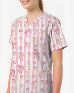 Pink Coquette Ribbon Bow Nurse Scrub Top