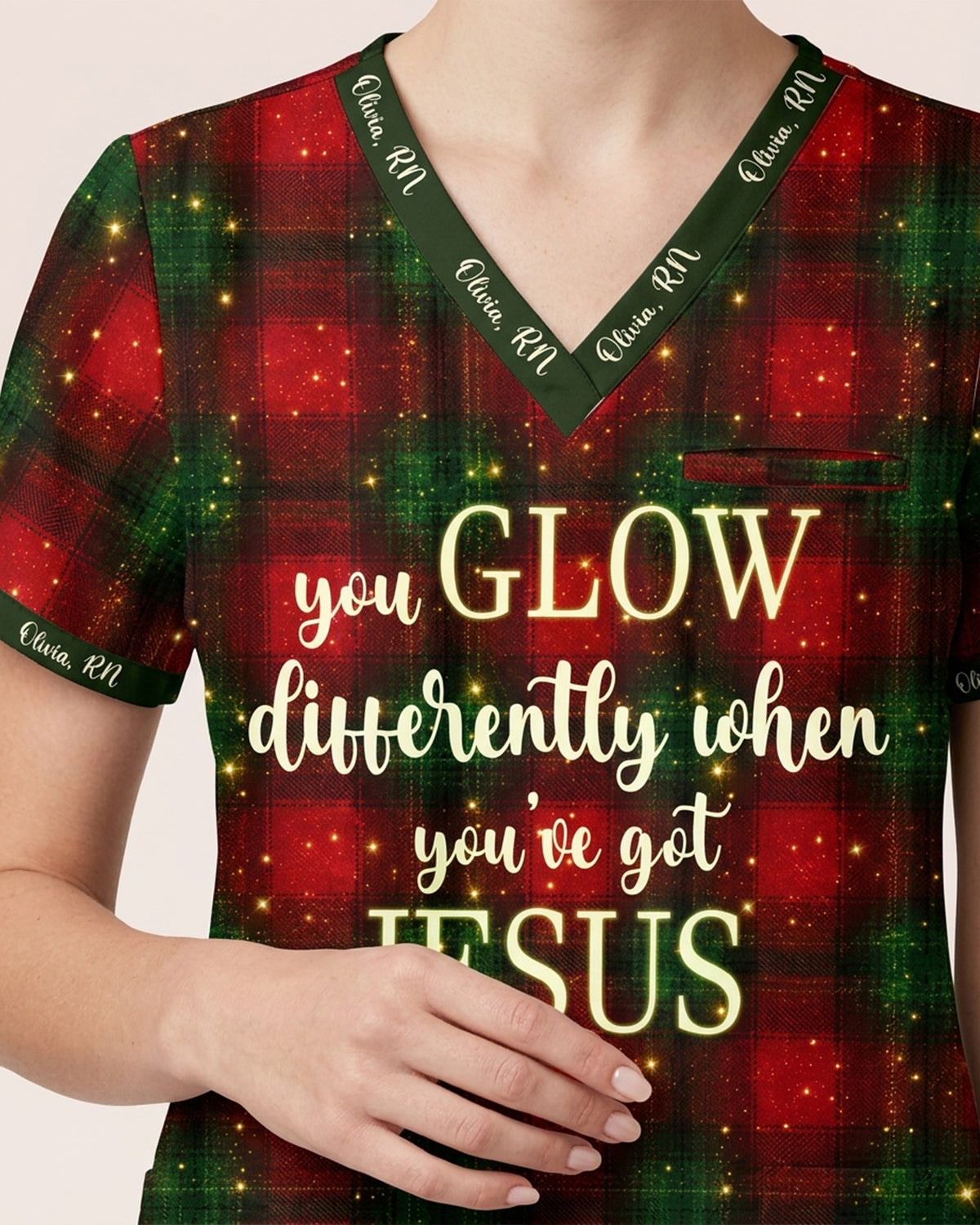Personalized Name And Specialty You Glow Differently When You've Got Jesus Plaid Pattern Christmas Gift For Nurse Set