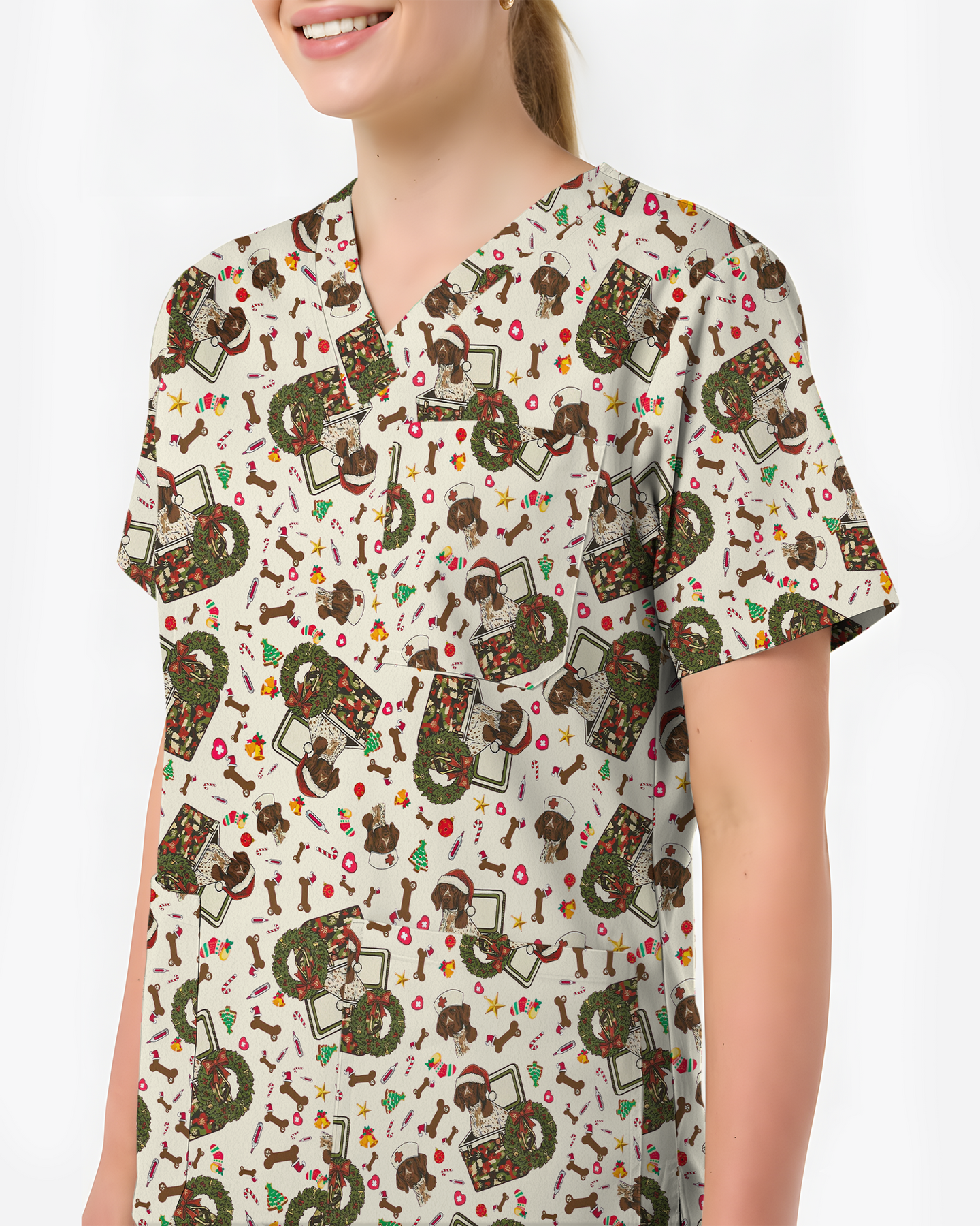 Cute Christmas Dog Medical Scrub Top