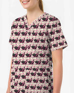 Black Cat Heart Stethoscope Medical Scrub Top