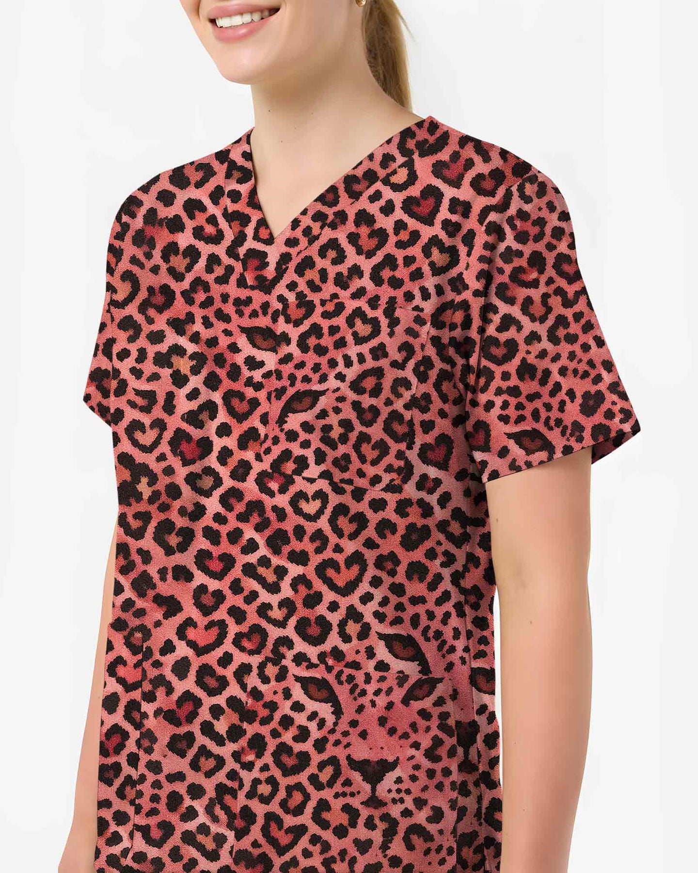 Charming Leopard Heart Scrub Top