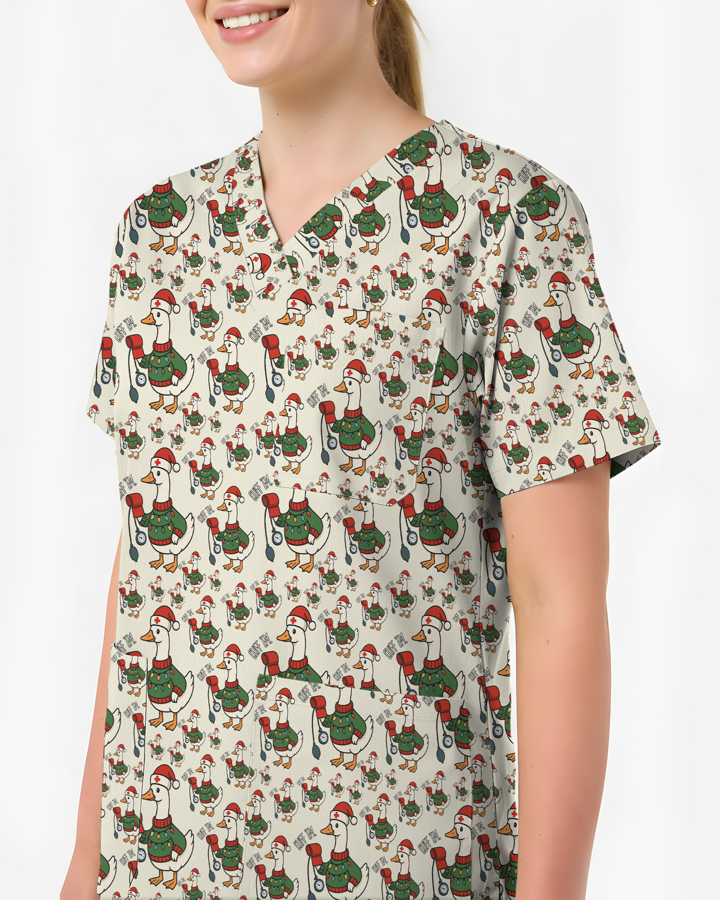 Funny Christmas Goose Holiday Nurse Scrub Top