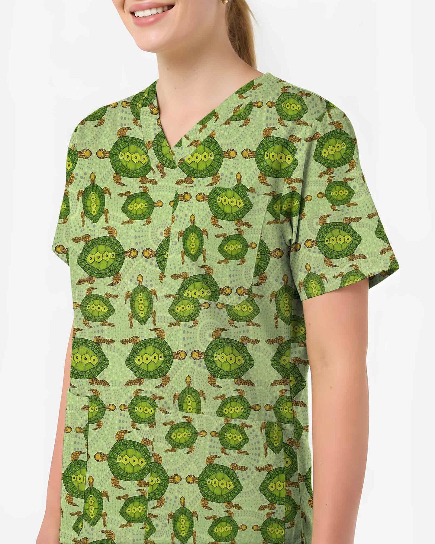 Green Sea Turtle Dot Art Medical Scrub Top