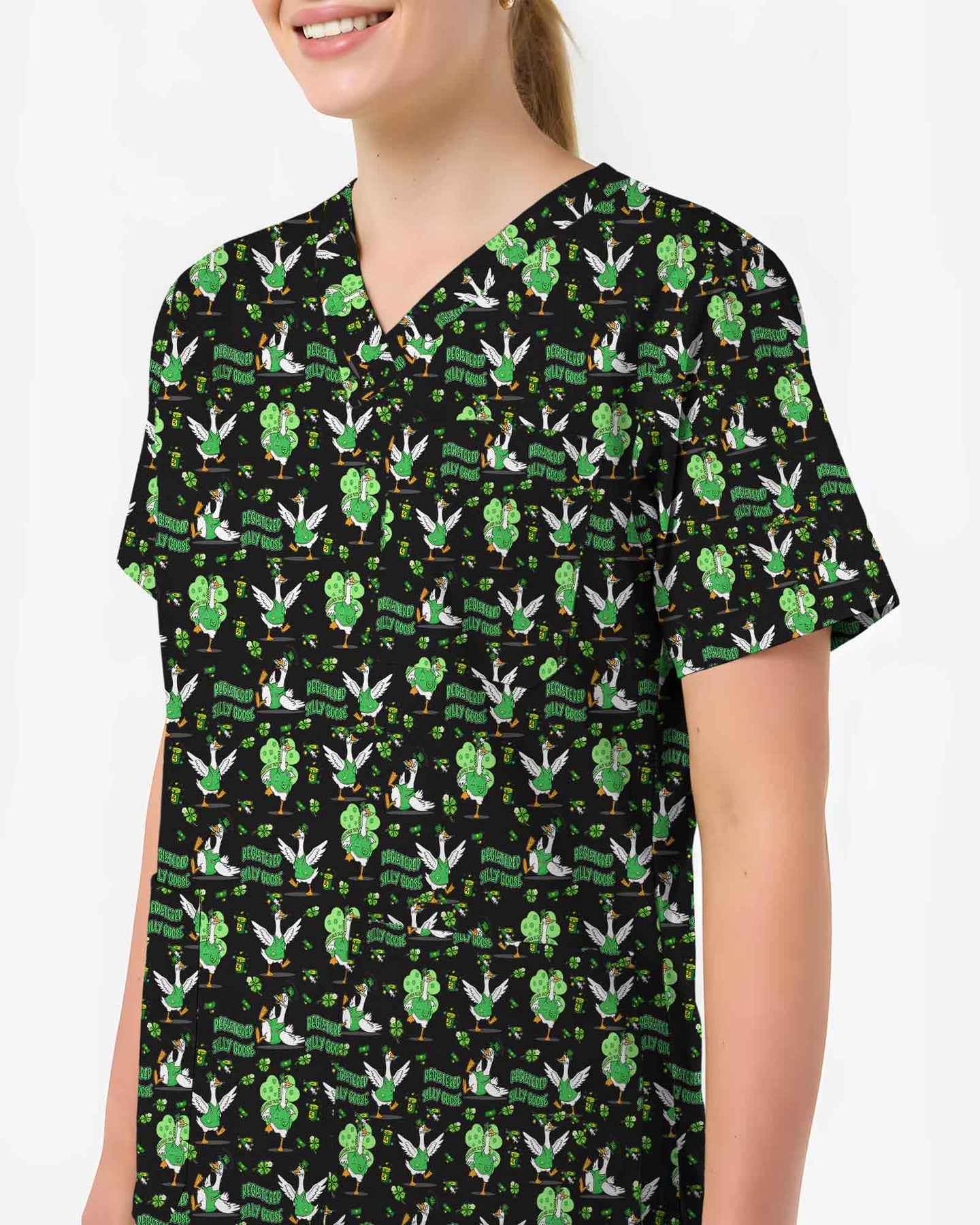 Funny St. Patrick's Day Goose Medical Scrub Top