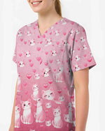 Cute Cats and Hearts Valentine Scrub Top