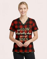 Personalized Name And Specialty You Glow Differently When You've Got Jesus Plaid Pattern Christmas Gift For Nurse Top
