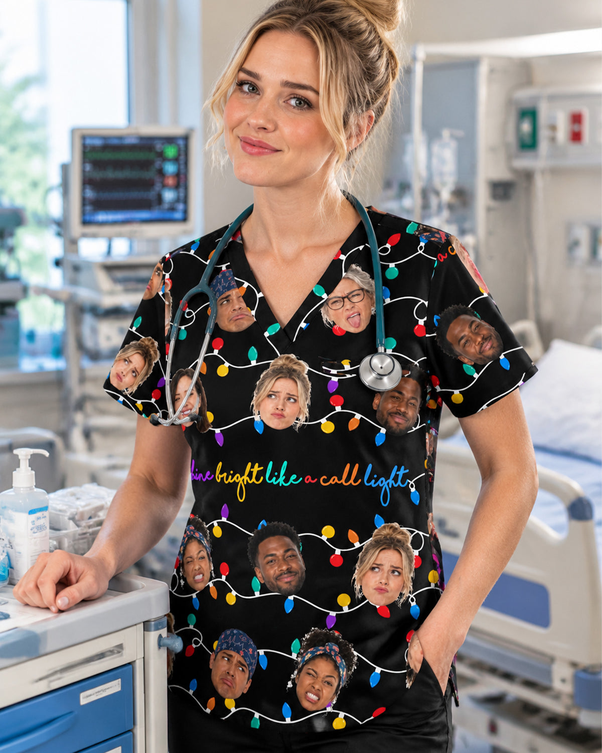 Personalized Photo Shine Bright Like A Call Light Funny Christmas Gift For Nurse Coworker Top