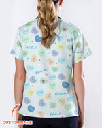Personalized Candy Hearts Nurse Style Women Scrub Top