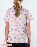 Personalized Candy Hearts Nurse Style Women Scrub Top