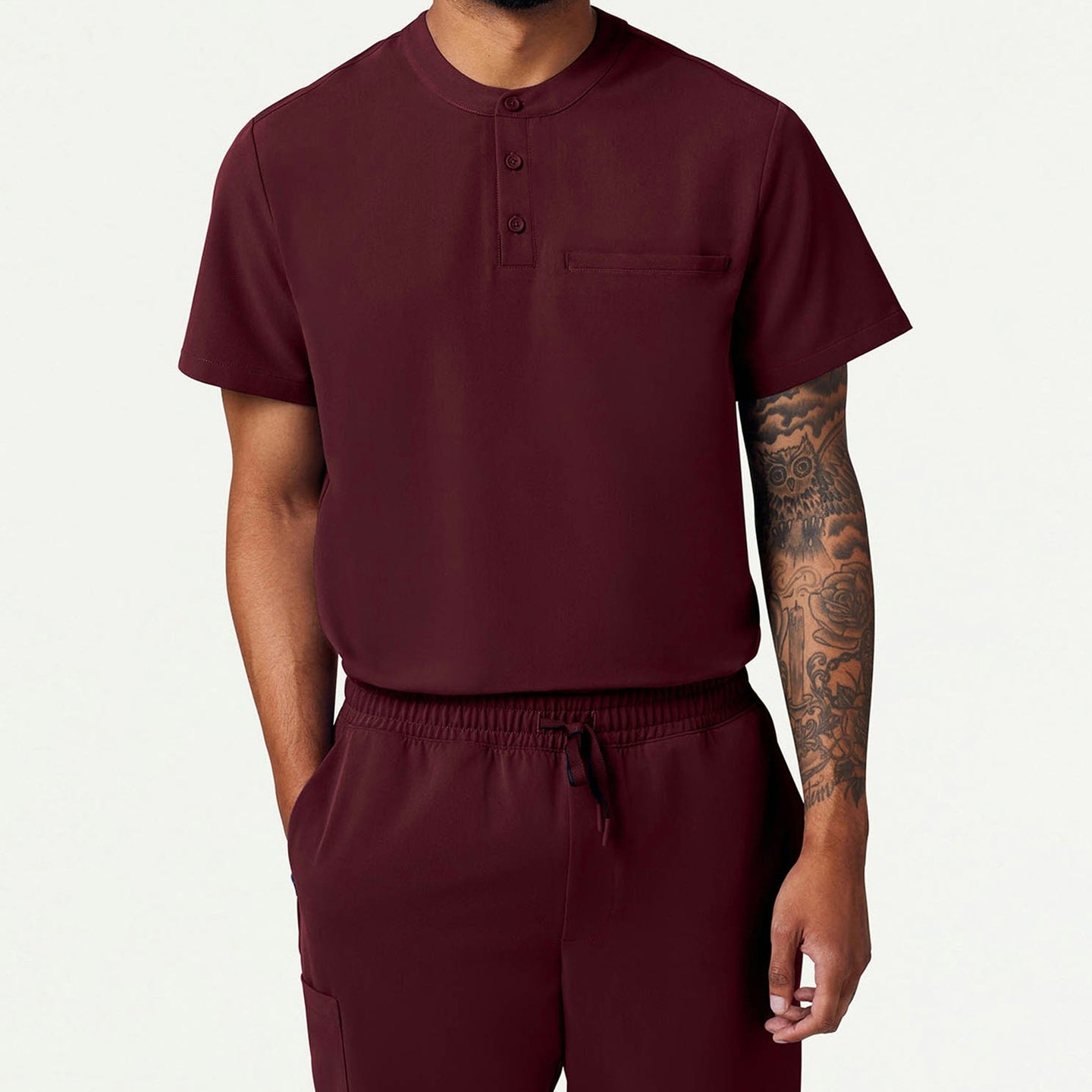 Men’s Classic Fit Henley Scrub Top with 1 Chest Pocket