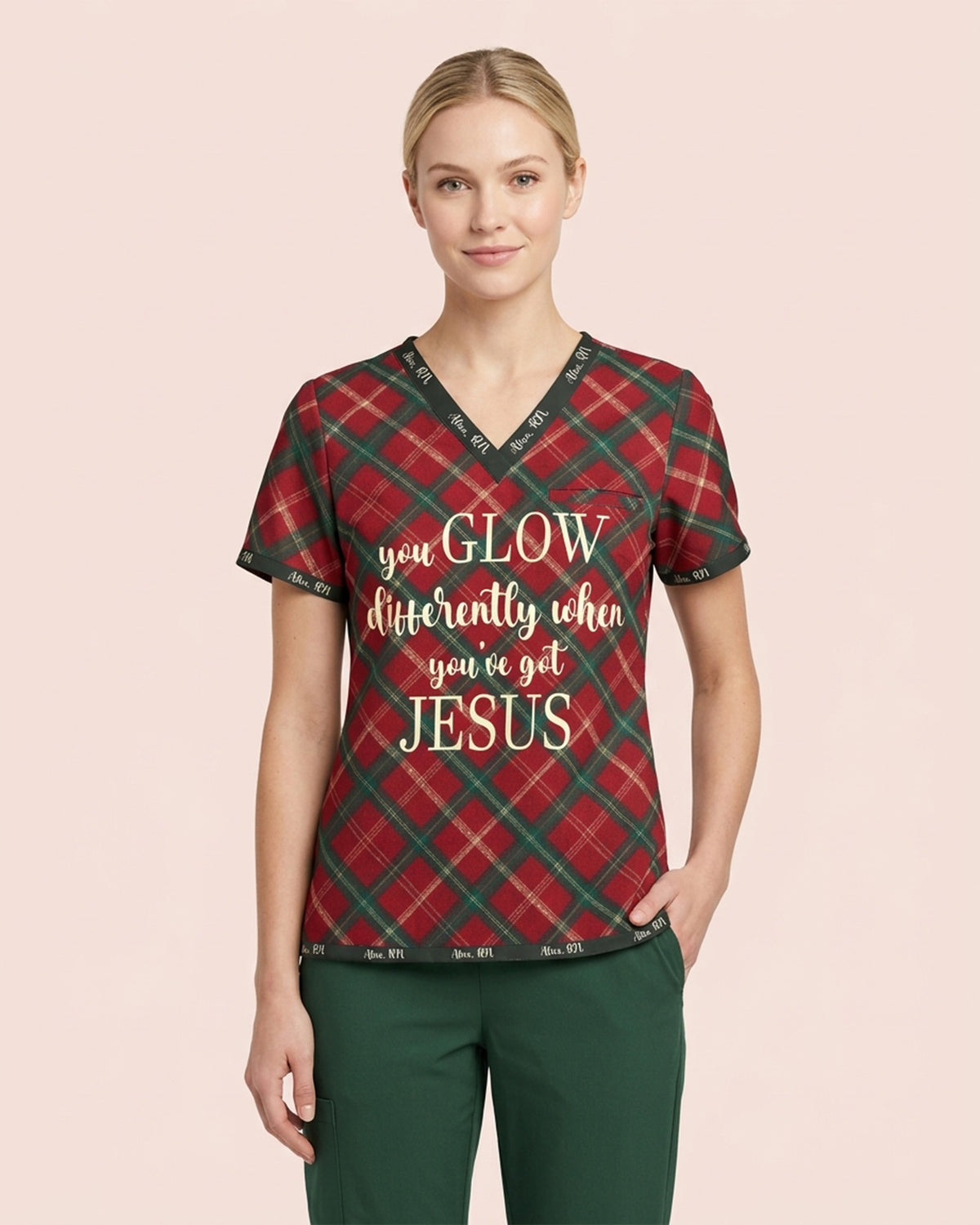 Personalized Name And Specialty You Glow Differently When You've Got Jesus Plaid Pattern Christmas Gift For Nurse Top