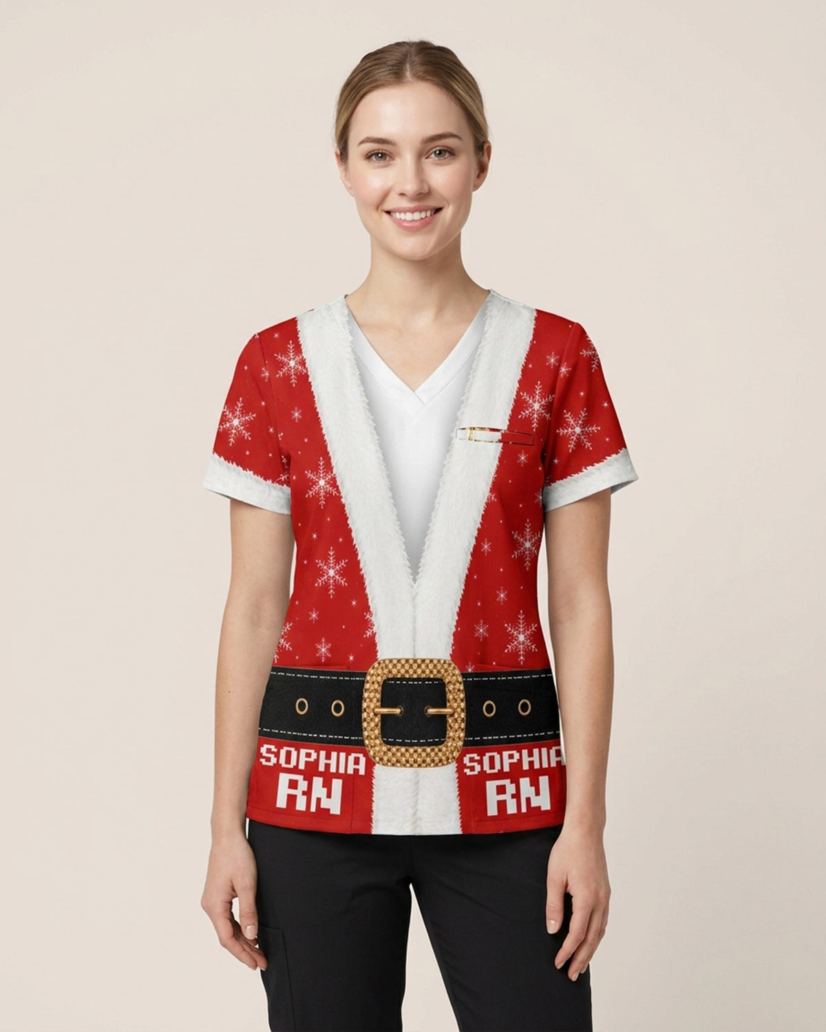 Personalized Name And Job Title Santa Costome Scrub 3D Effect Print Funny Christmas Gift For Nurse Top