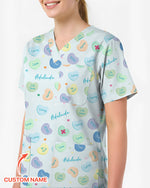 Personalized Candy Hearts Nurse Style Women Scrub Top