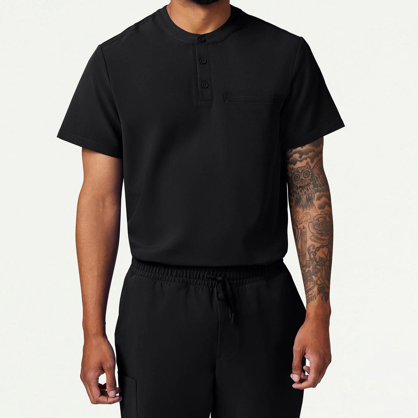 Men’s Classic Fit Henley Scrub Top with 1 Chest Pocket
