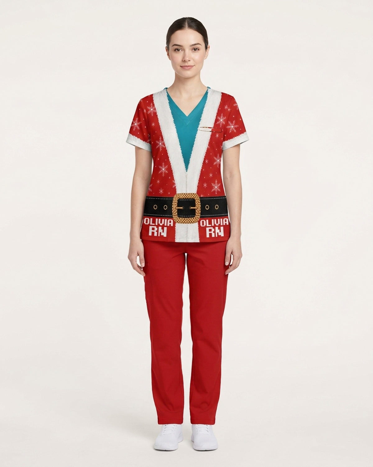 Personalized Name And Job Title Santa Costome Scrub 3D Effect Print Funny Christmas Gift For Nurse Top