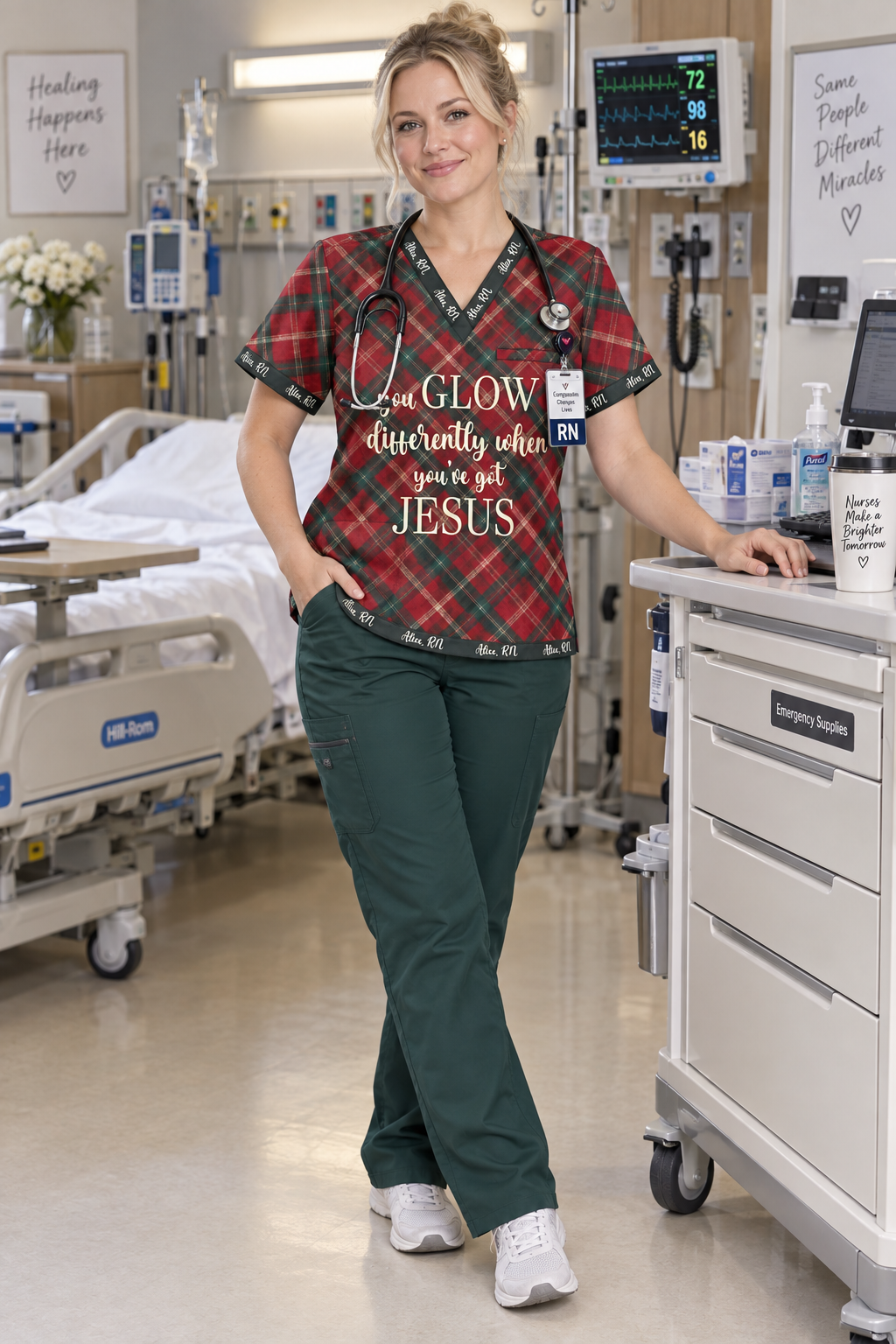 Personalized Name And Specialty You Glow Differently When You've Got Jesus Plaid Pattern Christmas Gift For Nurse Top