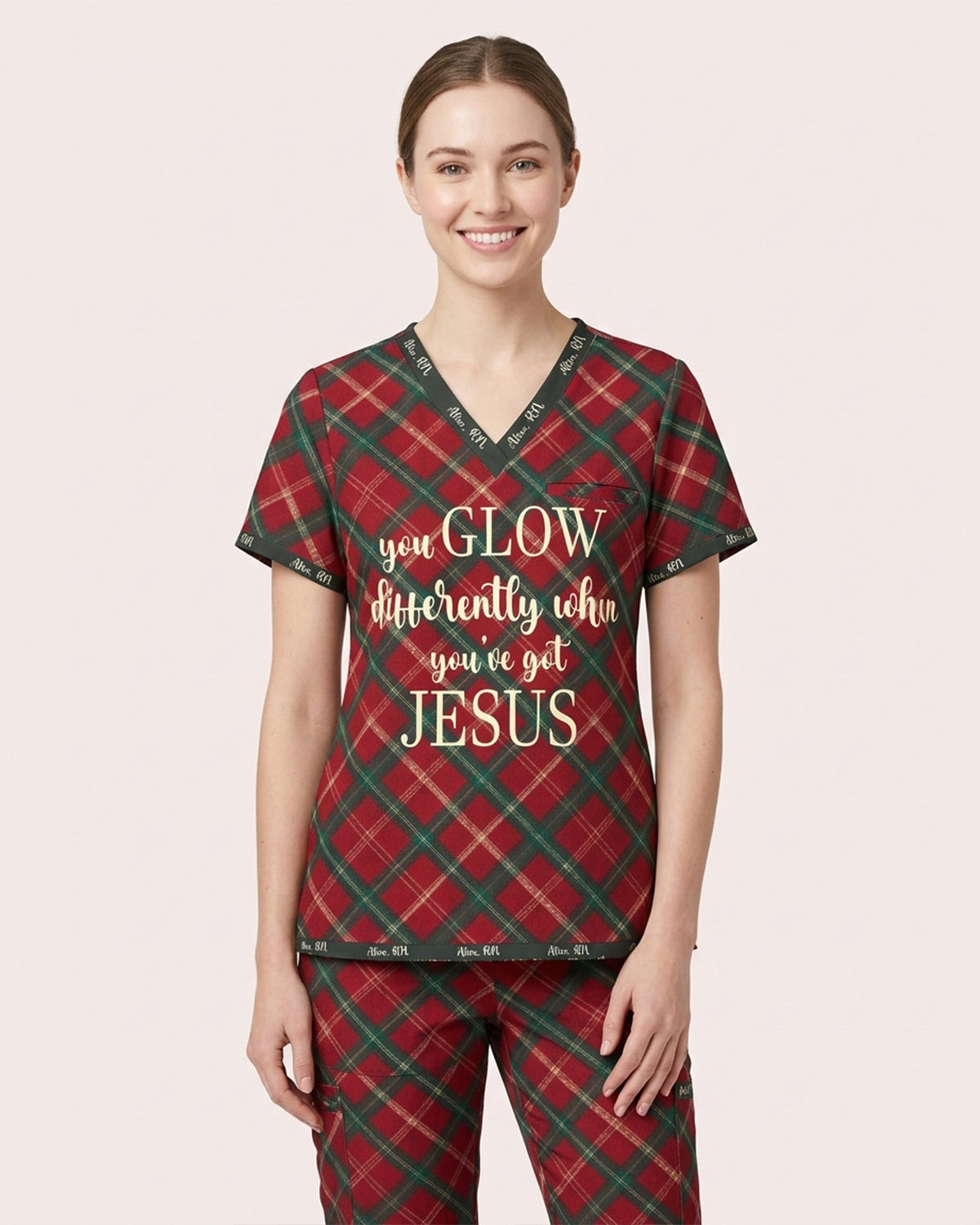 Personalized Name And Specialty You Glow Differently When You've Got Jesus Plaid Pattern Christmas Gift For Nurse Set