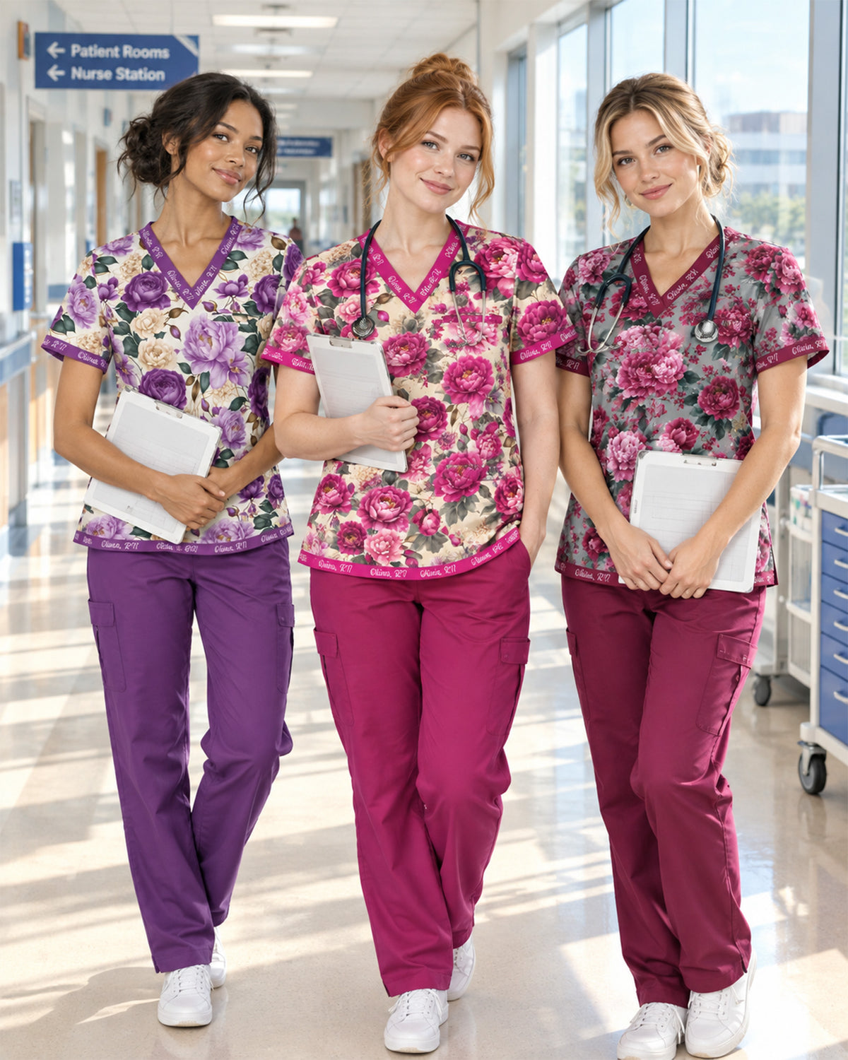 Personalized Text Floral Pattern Gift For Nurse Top