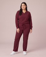 Long-Sleeve 6-Pocket V-neck Top Burgundy