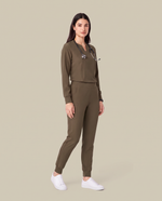 Long-Sleeve Notch Neck Top Olive