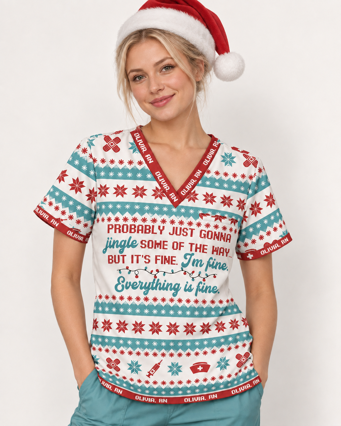 Personalized Name And Job Title Probably Just Gonna Jingle Some Of The Way I'm Fine Everything Is Fine Funny Christmas Gift For Nurse Top