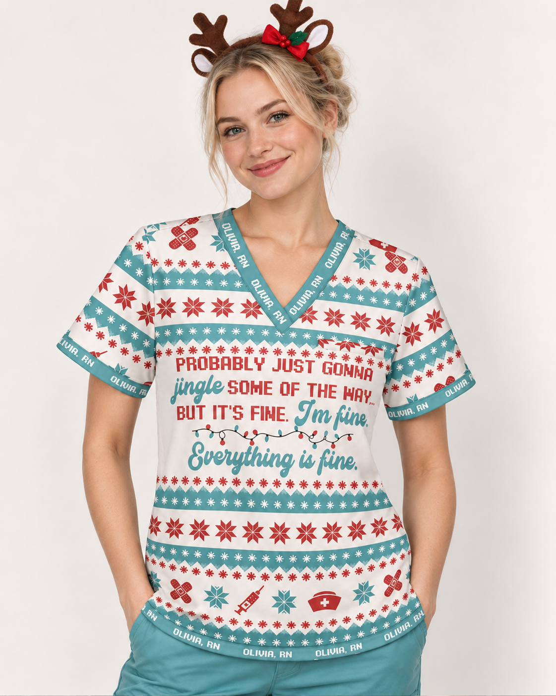 Personalized Name And Job Title Probably Just Gonna Jingle Some Of The Way I'm Fine Everything Is Fine Funny Christmas Gift For Nurse Top