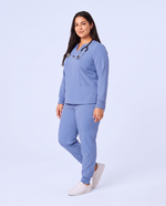 Long-Sleeve Notch Neck Top Ceil Blue