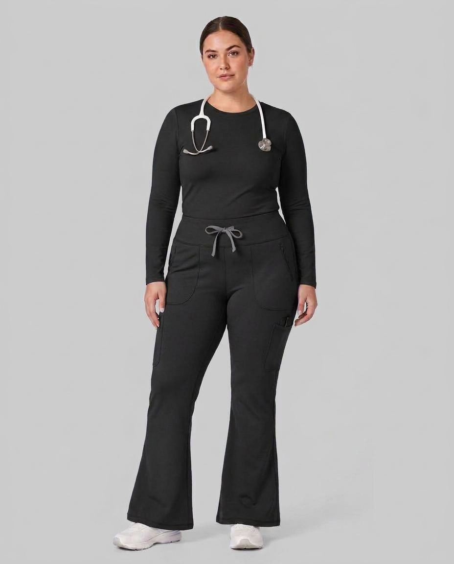 Curved High-Rise Flare Scrub Legging Black