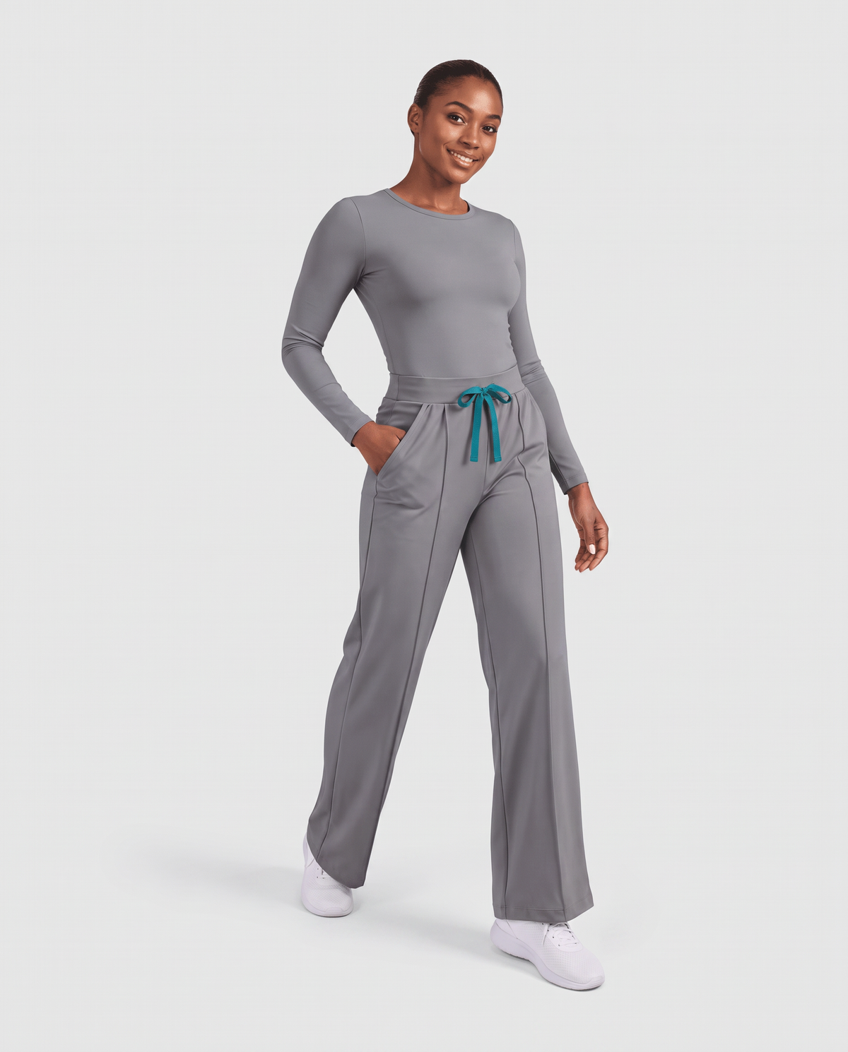 Pintuck High-Rise Wide-Leg Pant Heather Gray
