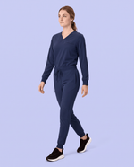 Long-Sleeve One-Pocket V-neck Top Navy