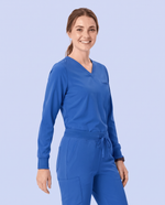 Long-Sleeve One-Pocket V-neck Top Royal Blue