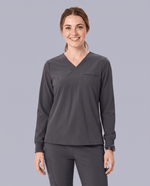 Long-Sleeve One-Pocket V-neck Top Pewter