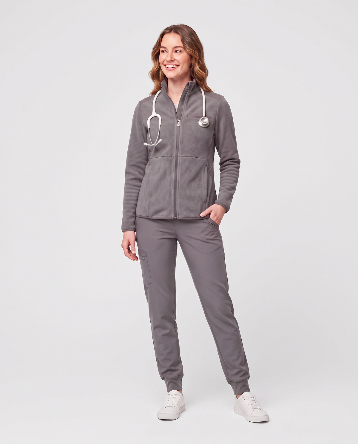 Fleece Scrub Jacket Heather Gray